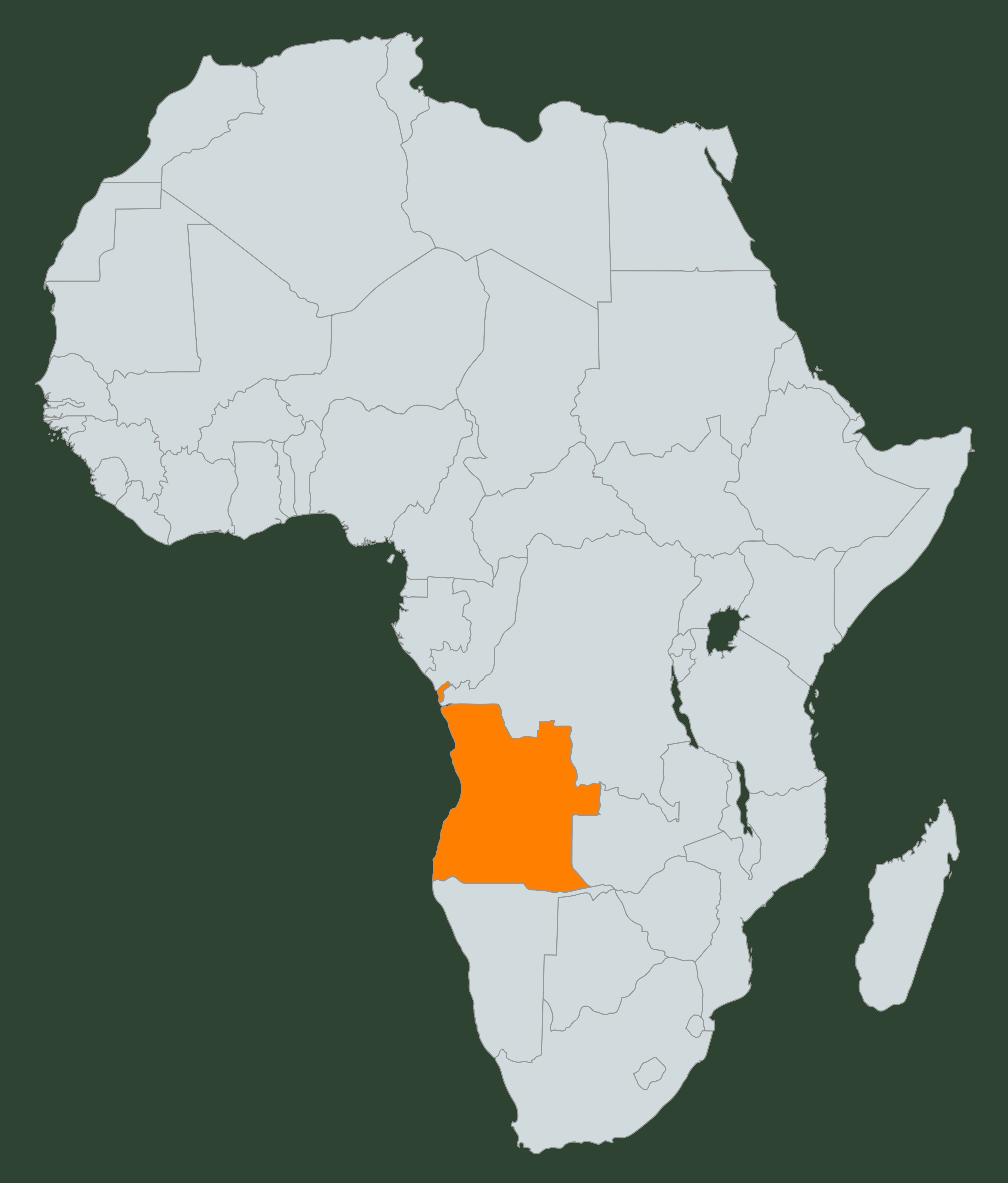 Mapa de África com Angola destacada